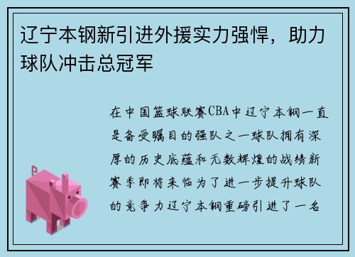 辽宁本钢新引进外援实力强悍，助力球队冲击总冠军